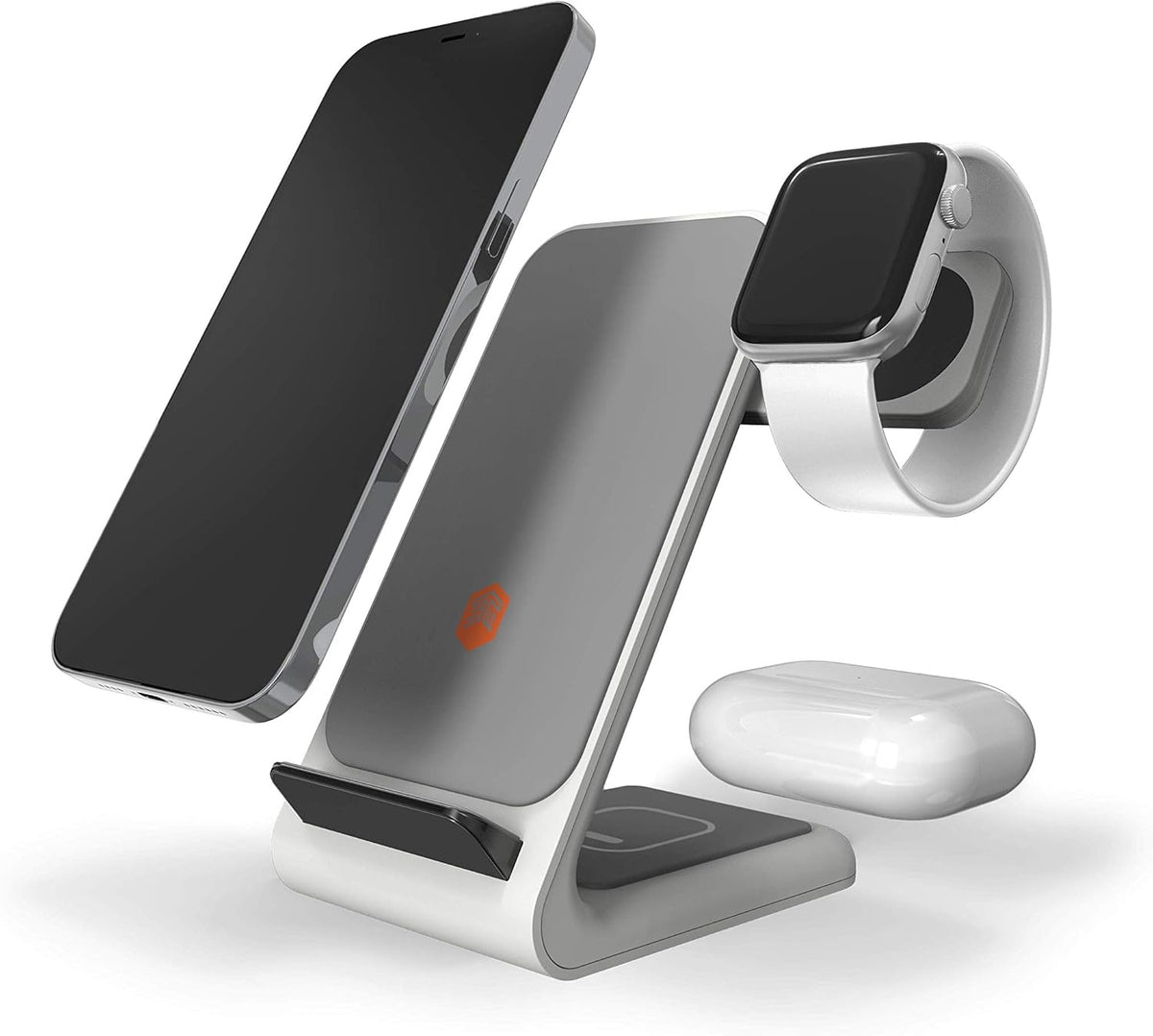 STM ChargeTree Swing 3-in-1 Wireless Charging Station for iPhone/Samsung/Android (15W/7.5W), AirPods (5W), Apple Watch (3W). Qi-Certified Stand, White