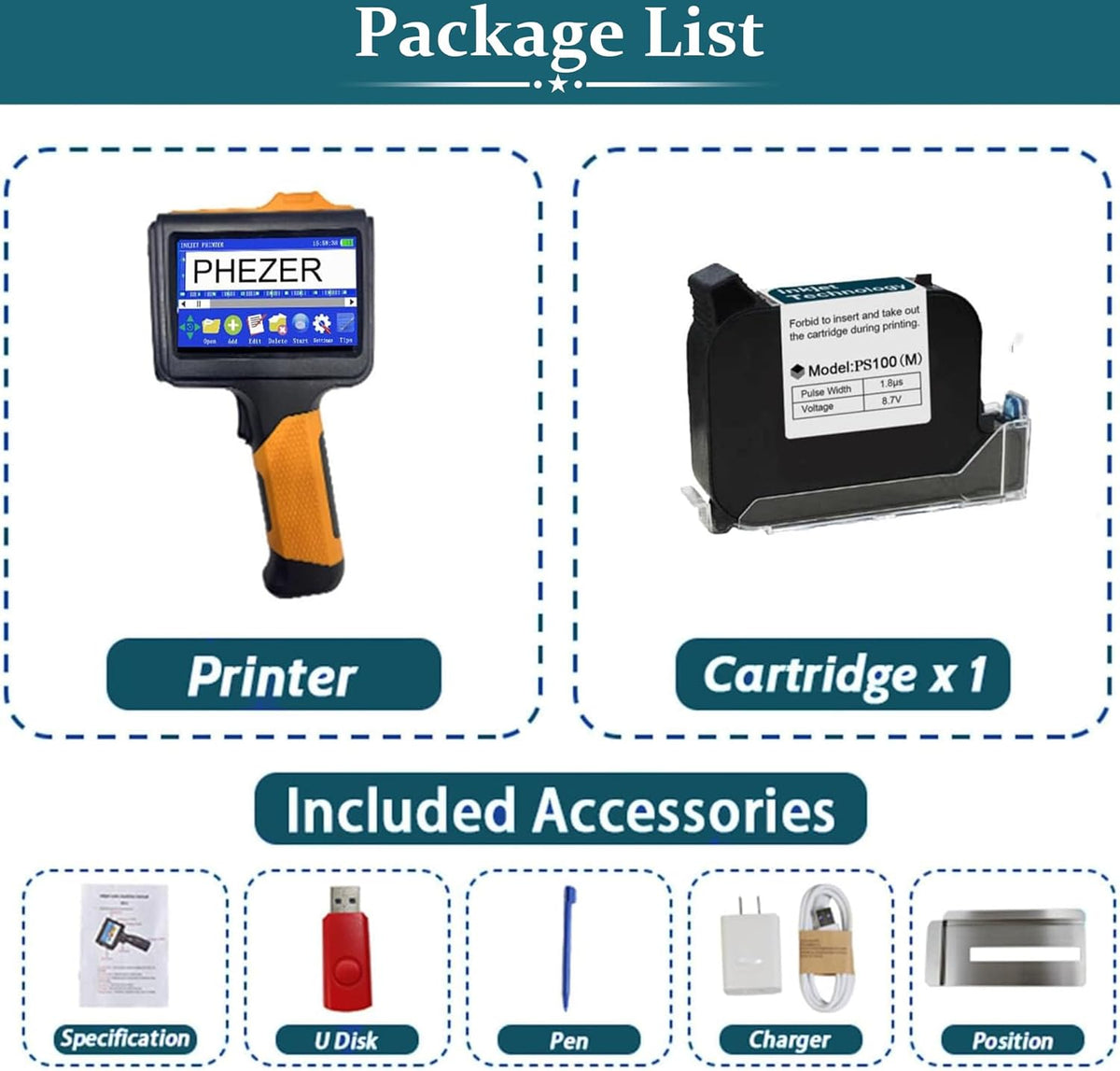 P19 Handheld Inkjet Printer for Any Surface, Portable 360° All-Round Coding Machine Print Height 2-12.7mm for Date/Time/Barcode/QR Code/Logo, with Cartridge(Anti-Slip Handle, Upgrade Version)
