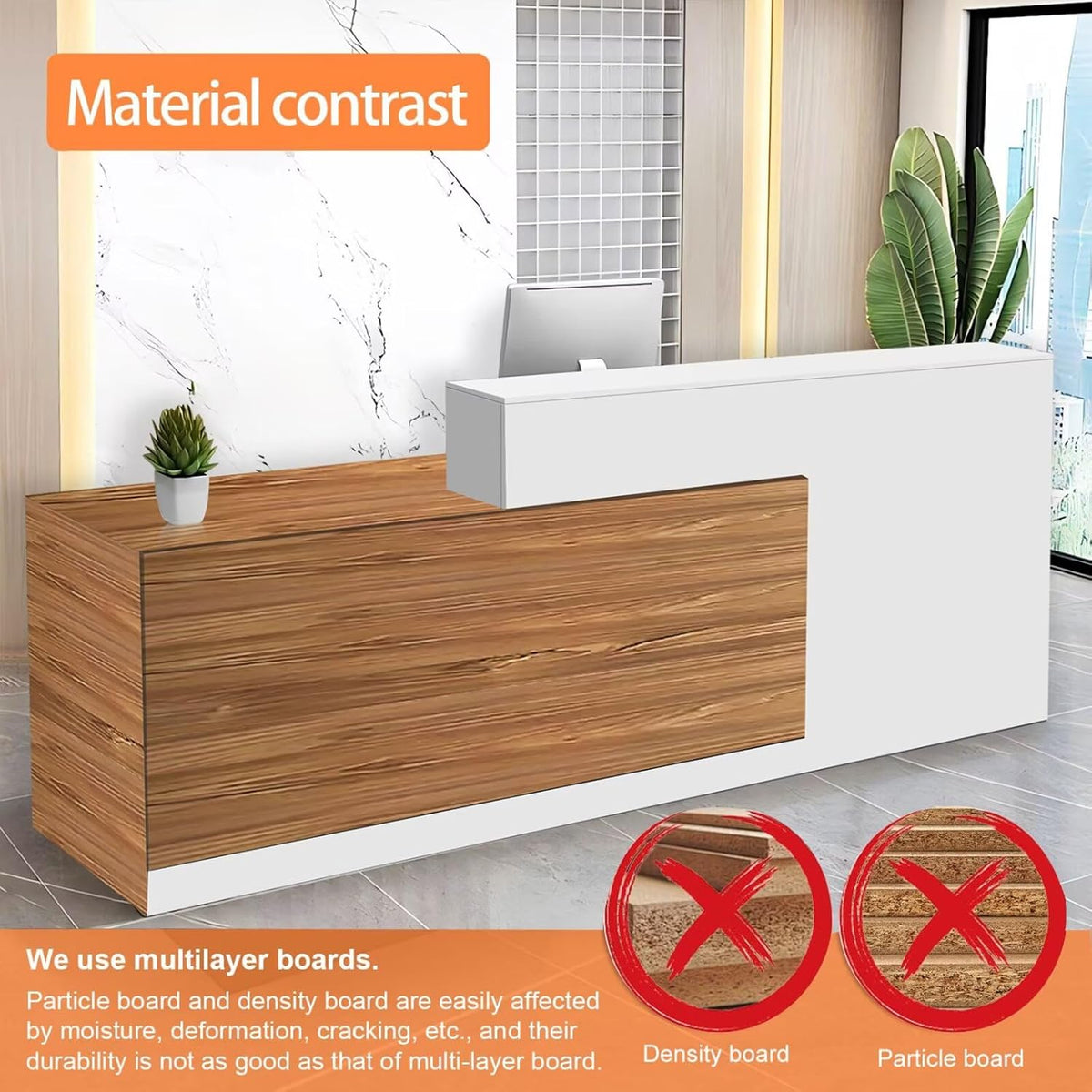 Reception Desk with Counter Modern Checkout Counter with Lockable Drawer Keyboard Tray Receptionist Desk for Office Salon Reception Table Q Left 51inch/130cm