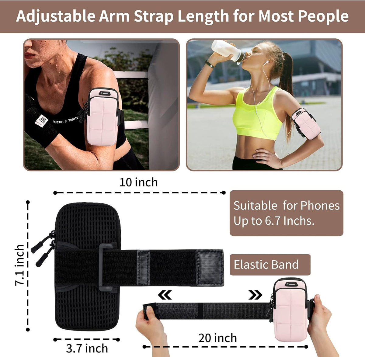 Phone Holder, Arm Bands for Workout, Use for Running, Walking, Hiking & Biking (Pink)