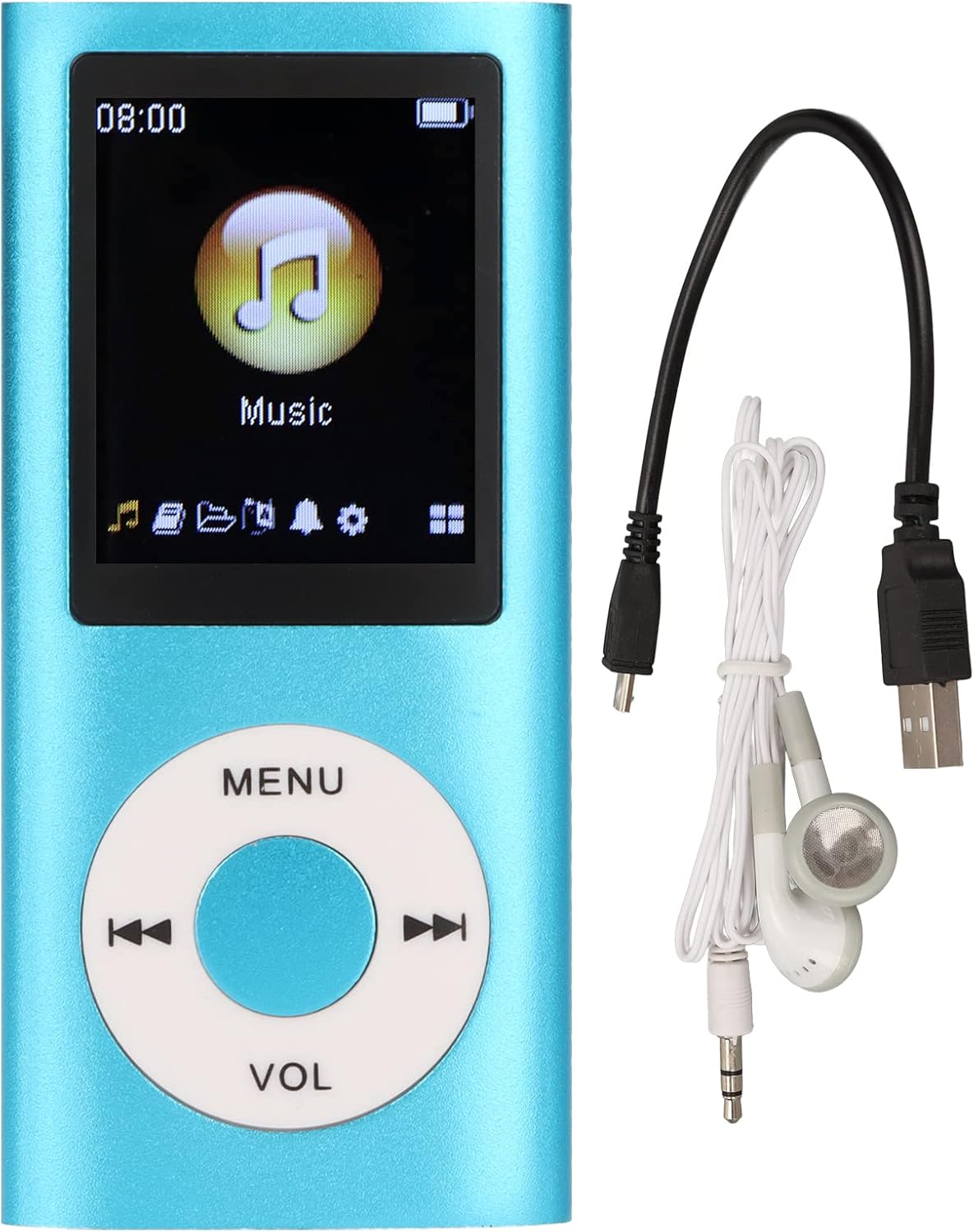 Heayzoki MP4 1.8 Inch 64G Player, Portable Music Player with LCD Screen, Lossless Sound, Supports Up to SD Card, Blue