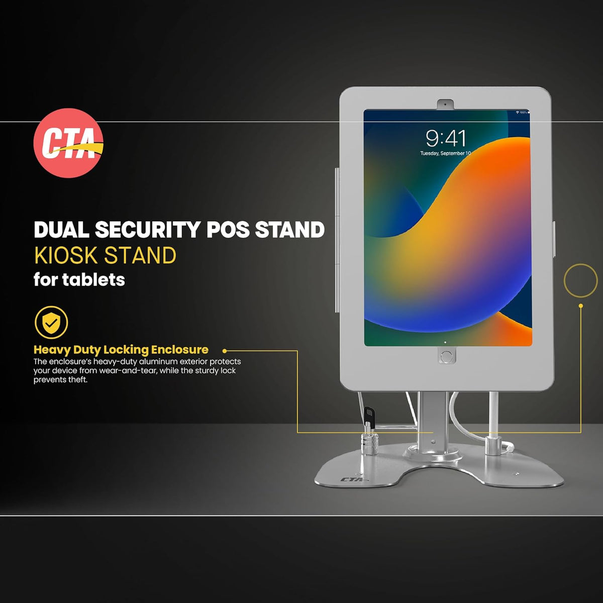 Dual Kiosk Stand – CTA Dual Security Kiosk Stand with Locking Case and Cable for iPad 7th,/ 8th/ 9th Gen 10.2” (PAD-ASK10)