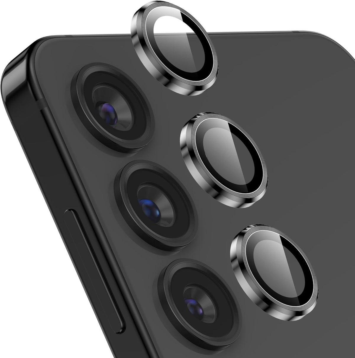 YWXTW Camera Lens Protector for Samsung Galaxy S24 / S23 / S23 Plus, [NOT for S24 Plus] 9H Tempered Glass Metal Individual Ring Camera Screen Protector for S24 Accessories (Black)