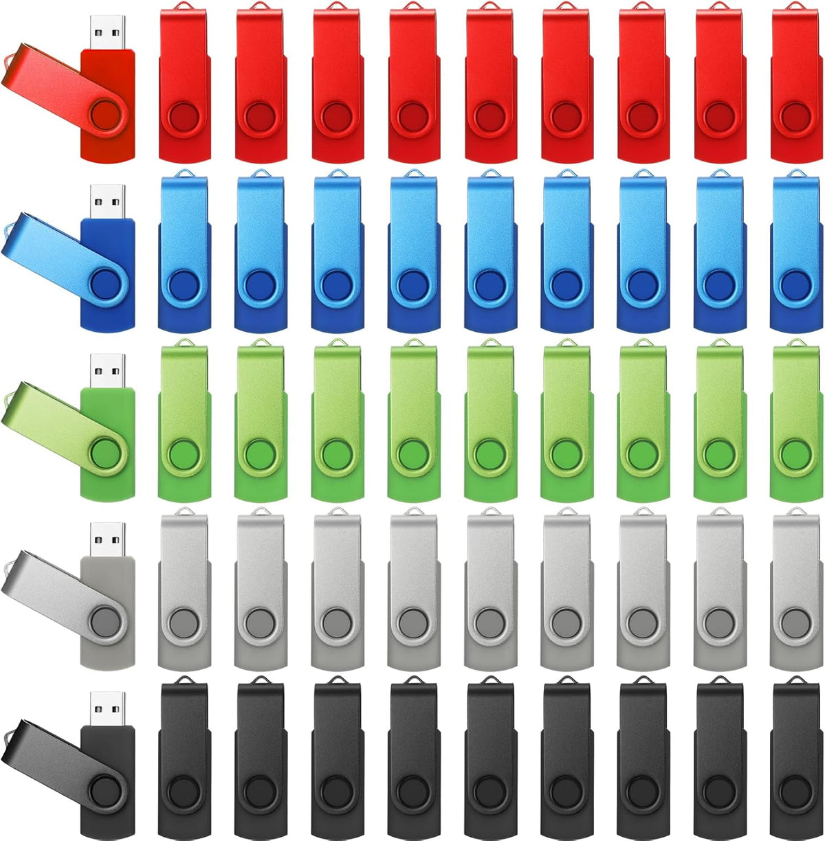 50 Pack 32GB USB 2.0 Flash Drives Bulk Portable USB Thumb Drives Swivel with LED Light Swivel Flash Memory Pen Jump Stick for Data Storage Back to School Office Employee Appreciation Gift