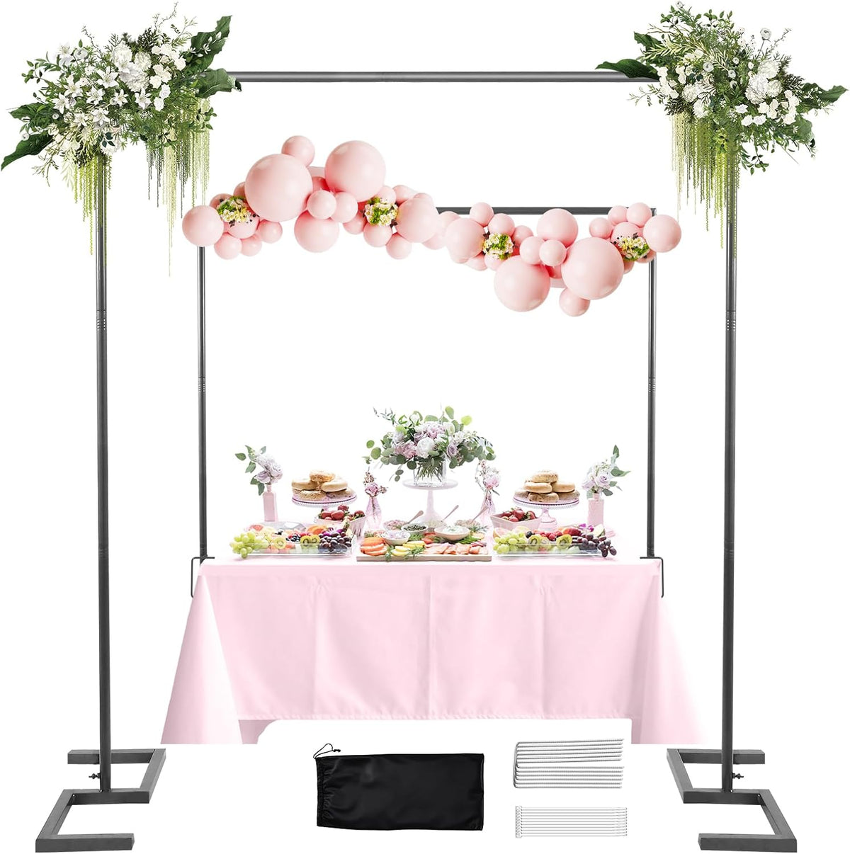 8.2FT 2 Square Wedding Arch,Metal Arch Backdrop Stand Heavy Duty Adjustable,Extra Clamp Change Over The Table Rod
