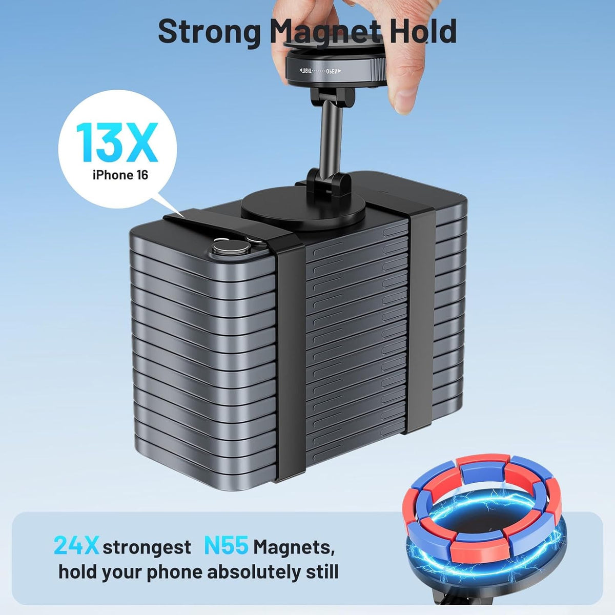 Magnetic Phone Holder for Car, Suction Cup Phone Mount, Foldable Vacuum Magnetic Phone Holder with Adjustable Swivel Lock, 360°Adjustable Phones Stand for All Smartphones,Cars, Trucks,Home,Gym