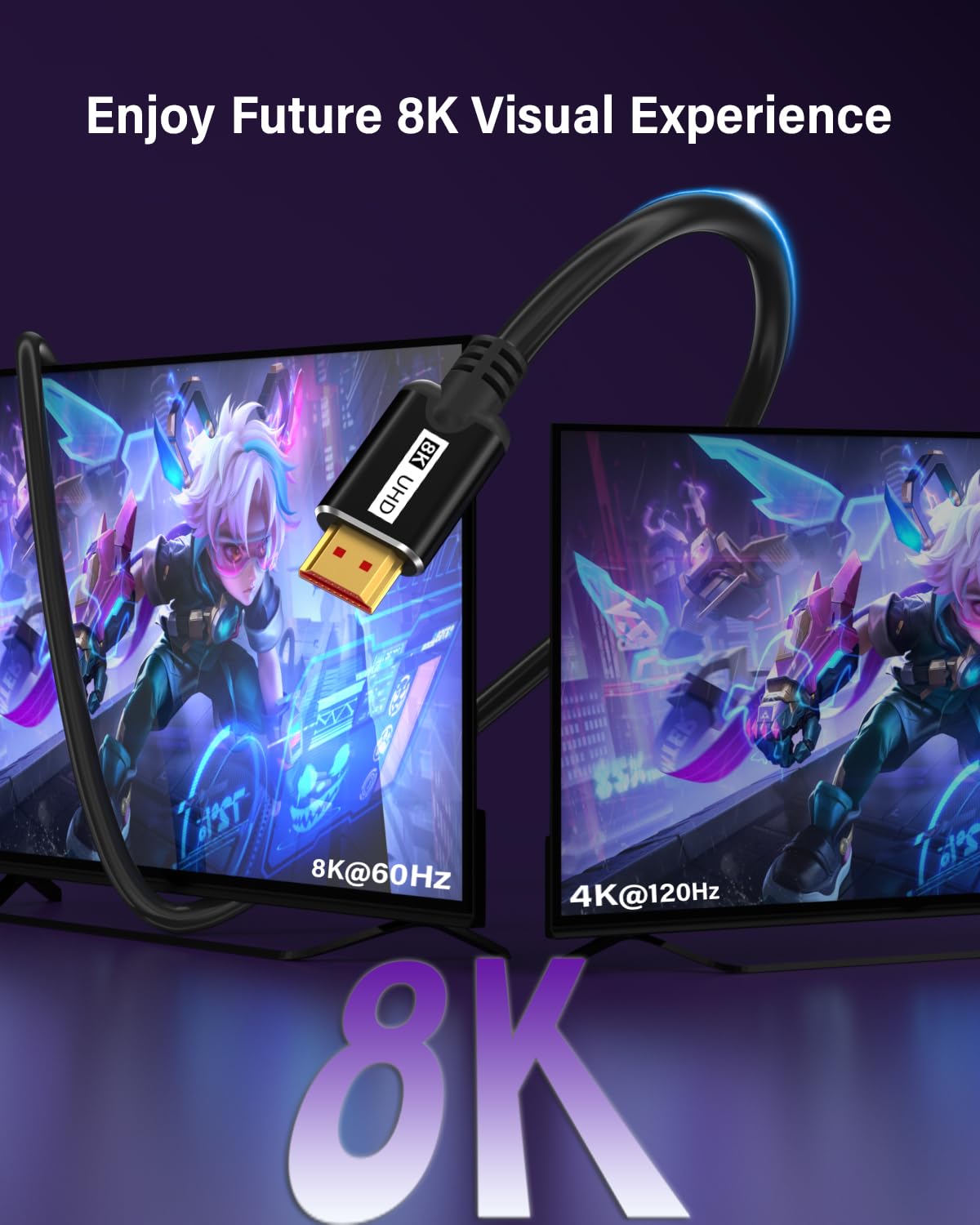 8K 5FT, 48Gbps 8K@60Hz, 4K@120Hz CL3 2.1 HDMI Cable High Speed HD Shielded Cord, Supports in-Wall Rated HDMI Cord