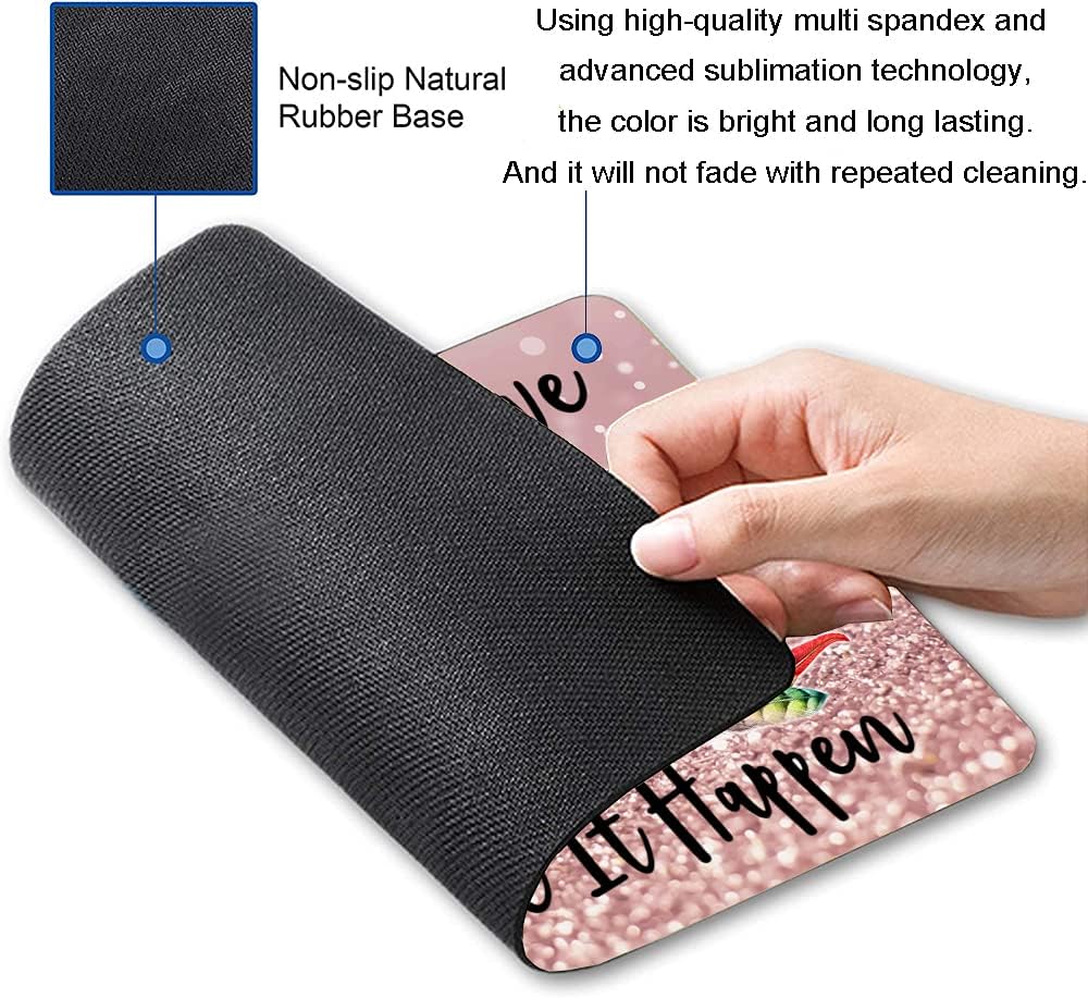 Inspirational Quotes Glitter Mouse Pad - Custom Design, Square Waterproof Non-Slip Rubber Base Mouse Pad for Office Laptop, Stay Positive Work Hard