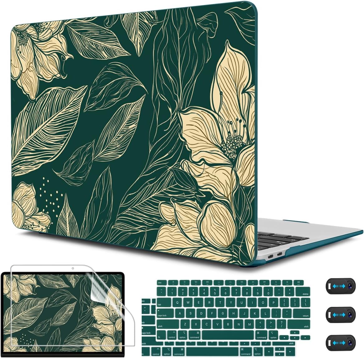 CISSOOK Compatible with MacBook Air 13 inch Case 2022 2021 2020-2018 Release M1 A2337 A2179 A1932 with Touch ID, Plastic Hard Shell Case & Keyboard Cover & Screen Protector, Elegant Floral