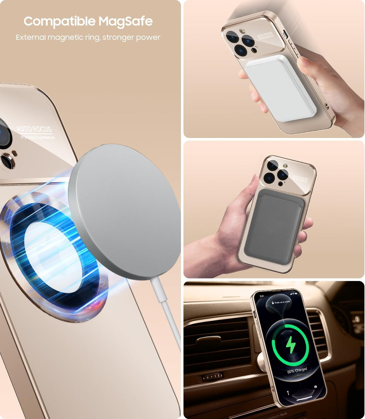 Magnetic for iPhone 12 Pro Max Case, Compatible with MagSafe, Built-in Camera Lens Protector, Logo View, Military Grade Drop Proof Phone Case Cover, Desert Titanium