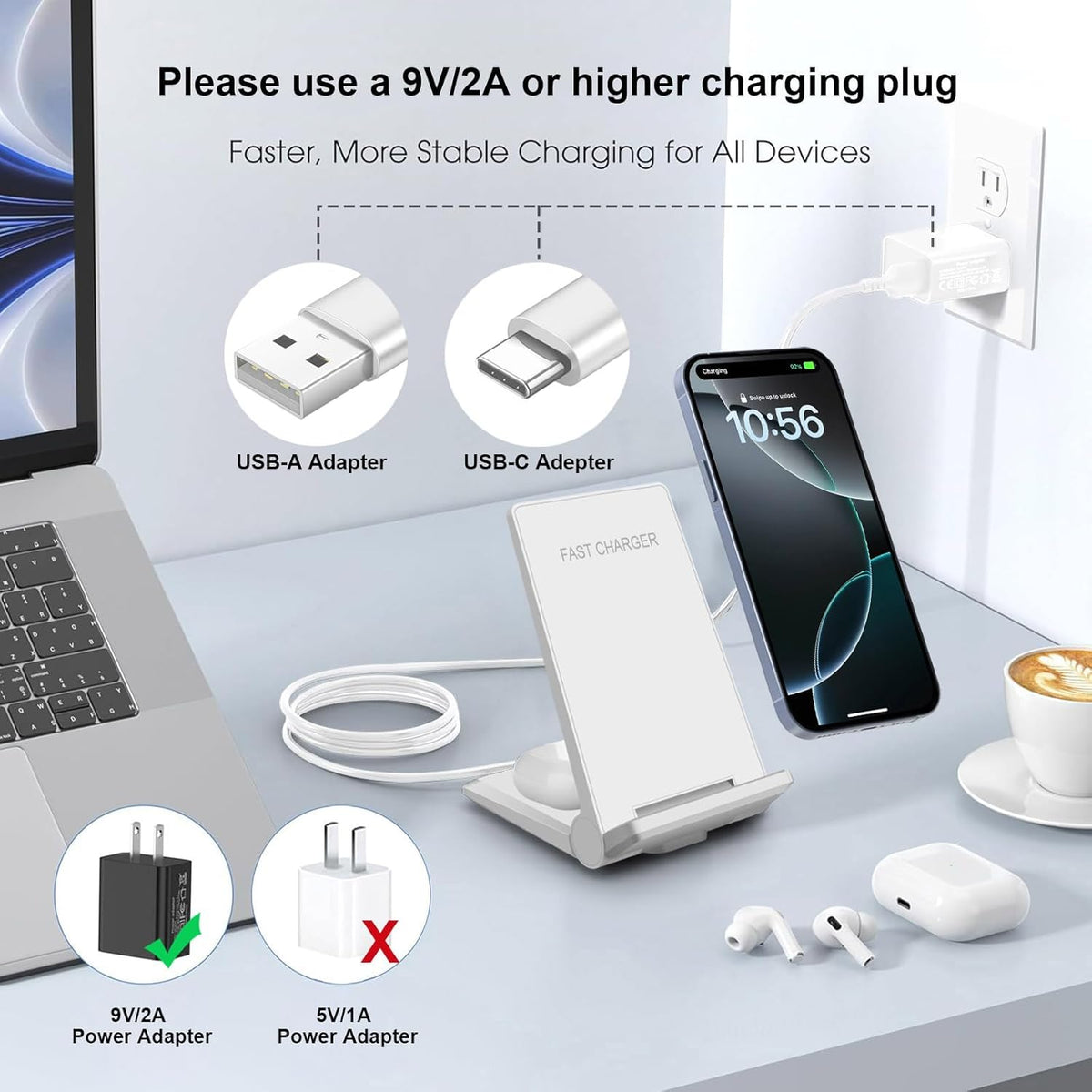 PDKUAI 2 in 1 Wireless Charger,[New Update] 25W Foldable Wireless Charging Station for iPhone 16/16 Pro/15/14/13/12/11/8/Airpods,Dual 15W Fast Dual Induction Charge Stand for Samsung Galaxy/Buds3