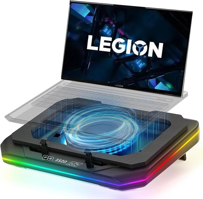 Cooling Pad for Lenovo Legion Pro 5 16ARX8 Gaming Laptop Cooler with Powerful Turbo Cooling Fan Can Fast Cooling CPU+GPU 40°C Variable Speed6 RGB Light ModeTouch Control LCD Screen 3 USB-A Port