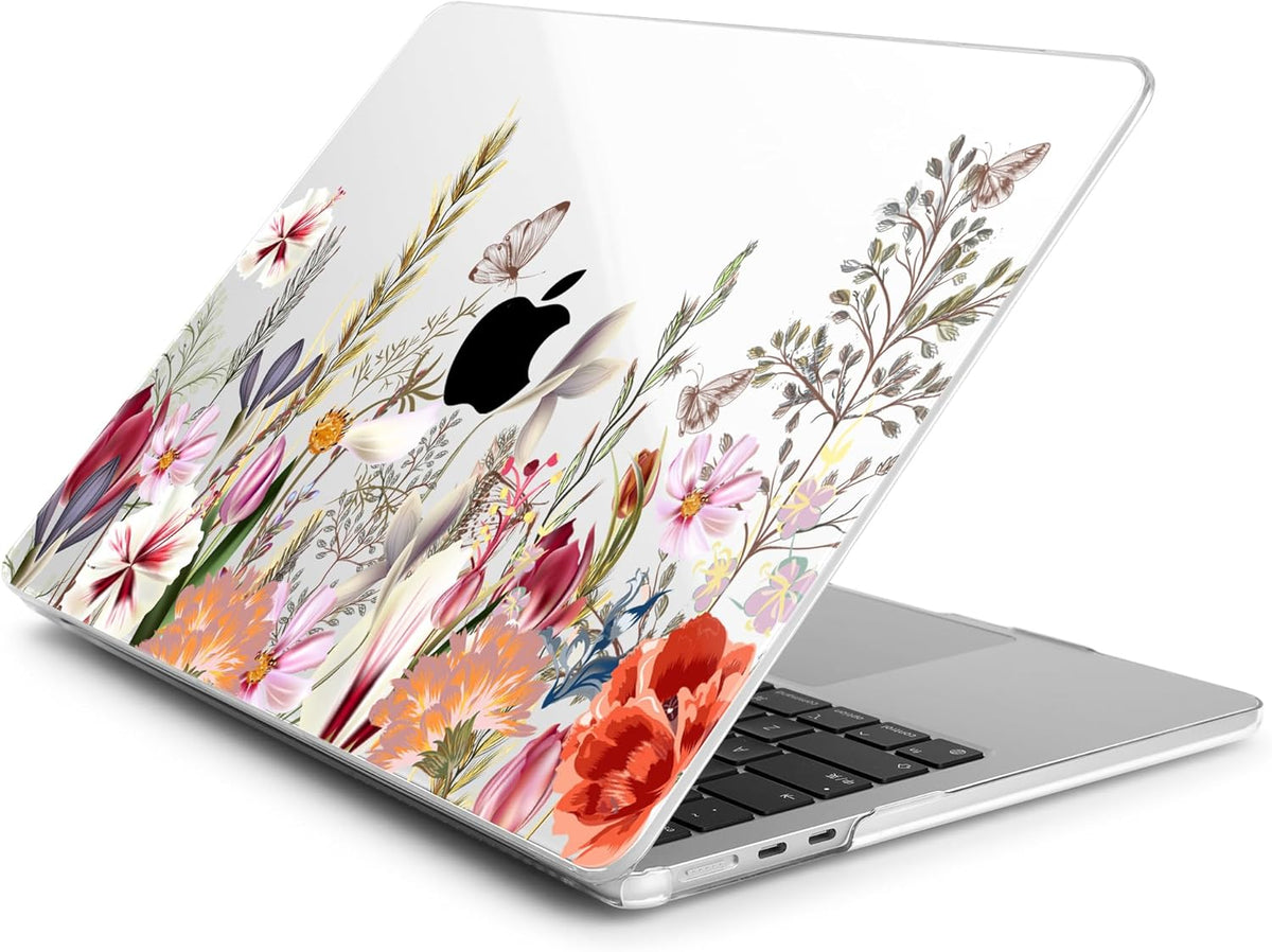Batianda Premium Case for New MacBook Air 15 inch 2025 M4 2024 2023 with M3 M2 Chip Model A3114 A2941, Designed Protective Plastic Hardshell & Keyboard Cover & Screen Protector, Flower Field
