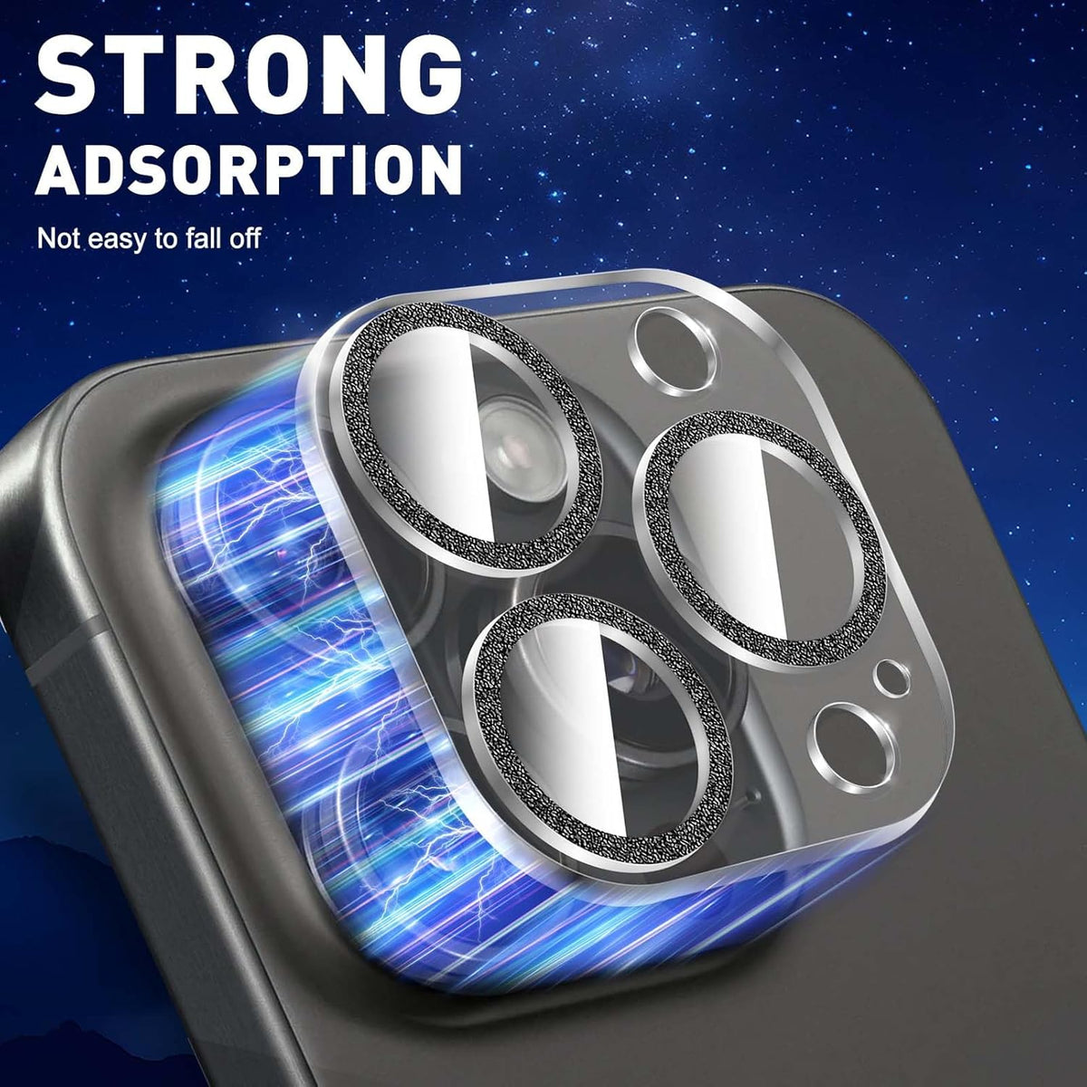 LucBuy 3PCS Sparkling Camera Lens Protector for iPhone 12 Pro Max, Full Clear Acrylic Cover with Shiny Colorful Glitter Designed Decoration Back Camera Protector