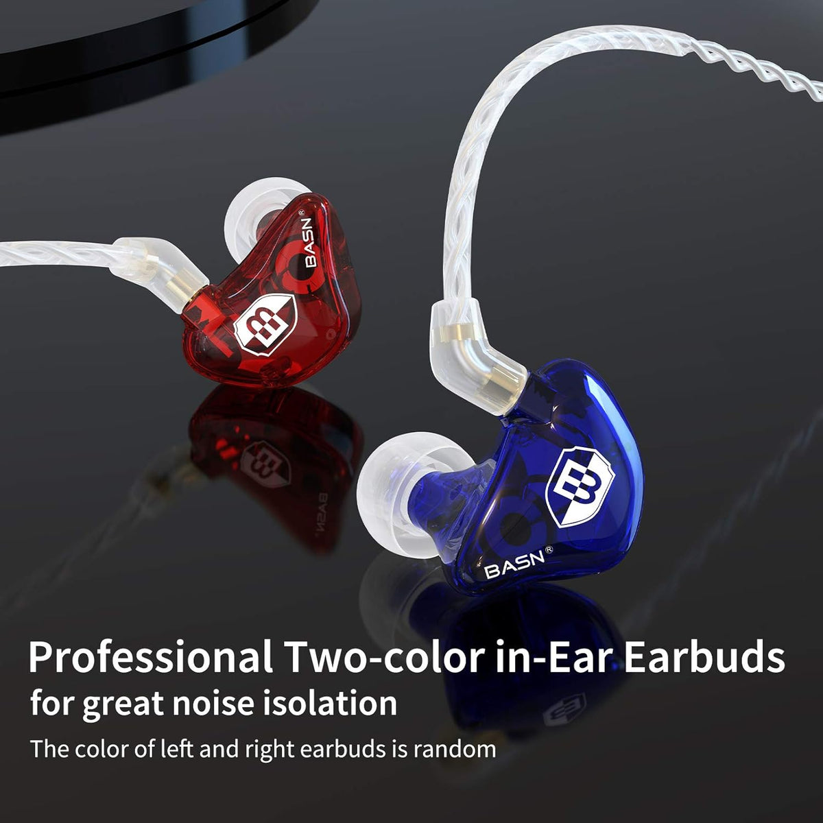 BASN Professional in Ear Monitor Headphones for Singers Drummers Musicians with MMCX Connector IEM Earphones (Lux Clear Red Blue)