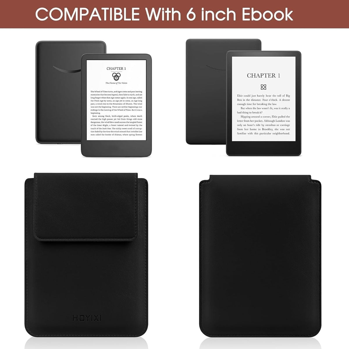 HoYiXi 6-inch 6-inch Universal Sleeve Case for Kindle/Kobo/Voyaga/Pocketbook/Tolino E-Book Reader Lightweight Leather
