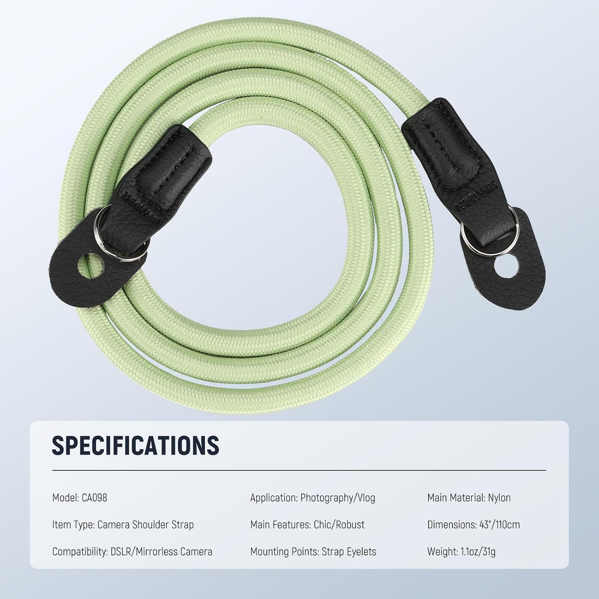 43"/110cm, CA098 NEEWER Camera Shoulder Strap, Durable Round Woven Nylon Climbing Rope Neck Strap with Keyrings