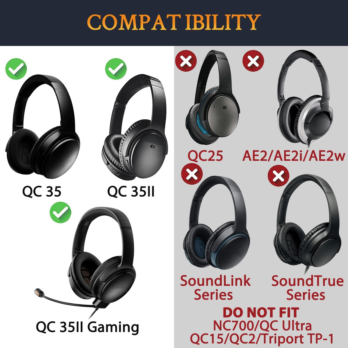 SOULWIT Ear Pads Cushions + Headband + Silicone Earpads Cover Protector, Replacement Kit for Bose QuietComfort 35 QC35, QC35 ii Over-Ear Headphones - Purple Black