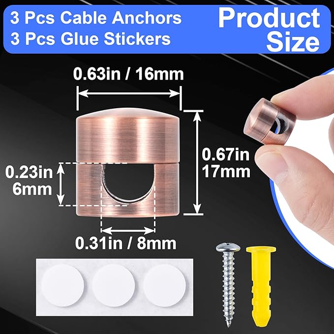 SmallCat 3 Sets Charger Holders for Cords, Metal Cord Holder -Red Bronze
