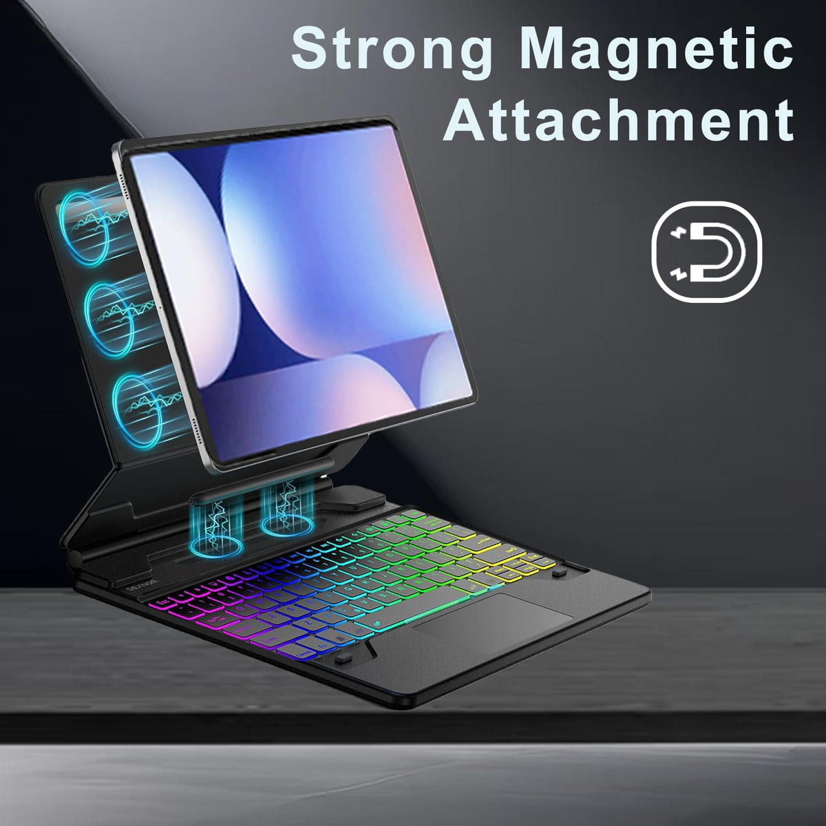 Magic Keyboard Case for Samsung Galaxy Tab S10+ Plus/S9+ Plus/S9 FE+ Plus/S8+ Plus/S7+ Plus/S7 FE 12.4 Inch, Rainbow Color Backlit Keyboard - Multi-Touch Trackpad - Floating Cantilever Stand, Black