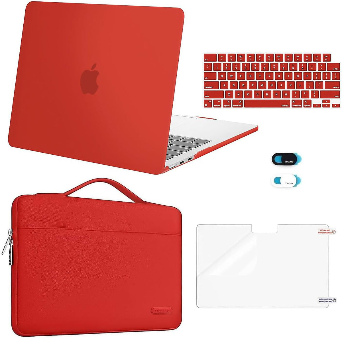 MOSISO Compatible with MacBook Air 13 inch Case 2025 2024 2023 2022 M4 A3240 M3 A3113 M2 A2681, Hard Shell&Sleeve Bag&Keyboard Skin&Webcam Cover&Screen Film for MacBook Air 13.6 inch, Red