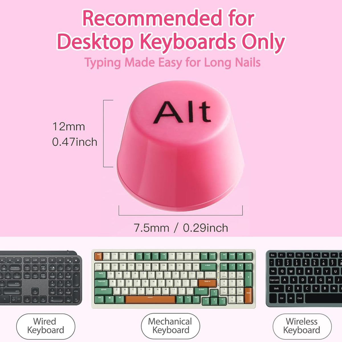 64 64PCS) Pcs Keyboard for Long Nails with Letters, Self-Adhesive Keyboard Stickers for Long Nails, Typing Aid