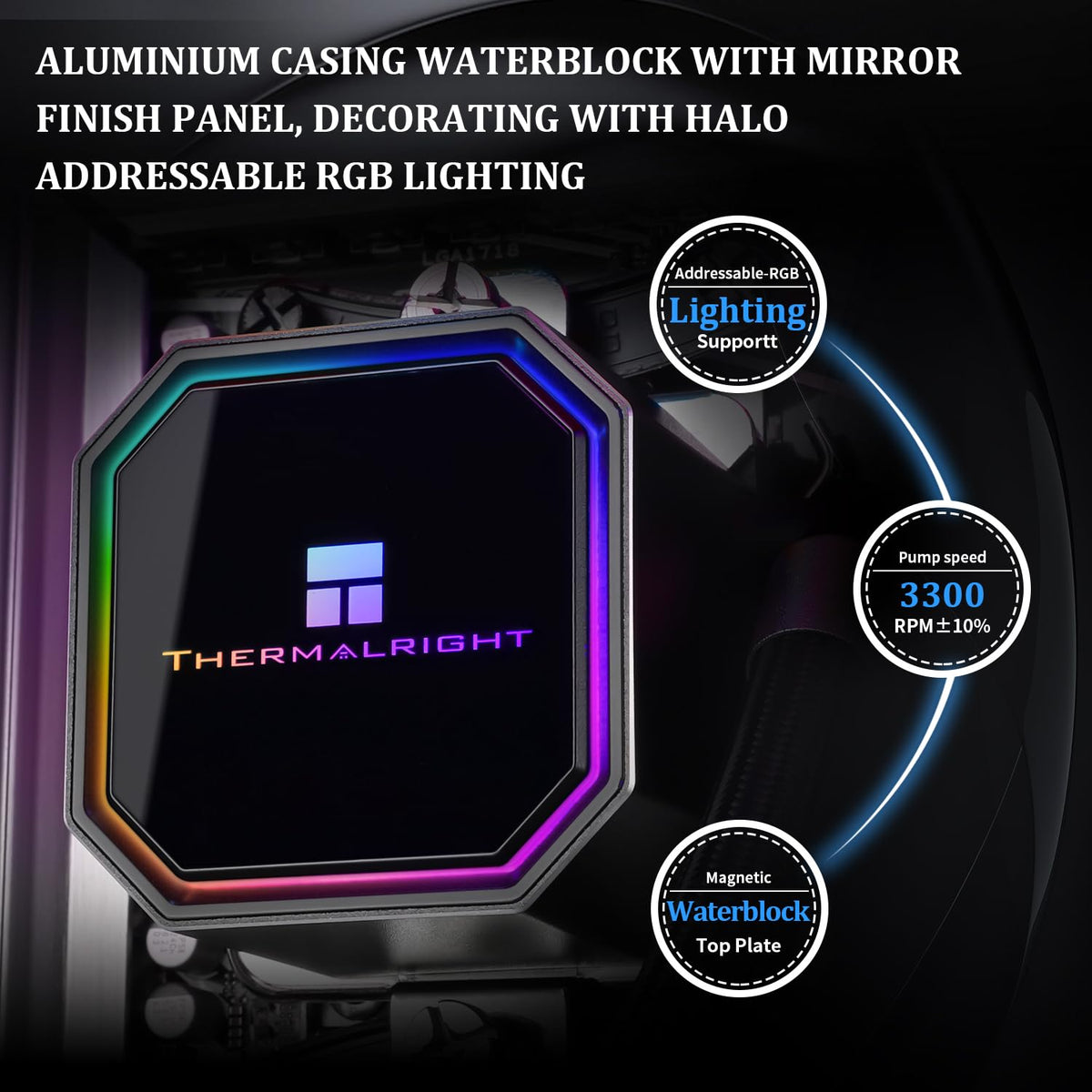 Frozen 240 3300RPM,TL-E12 Fan2,Water AM4/AM5,Intel LGA1150/1151/1200/1700/2011 Thermalright Prism Black CPU Liquid