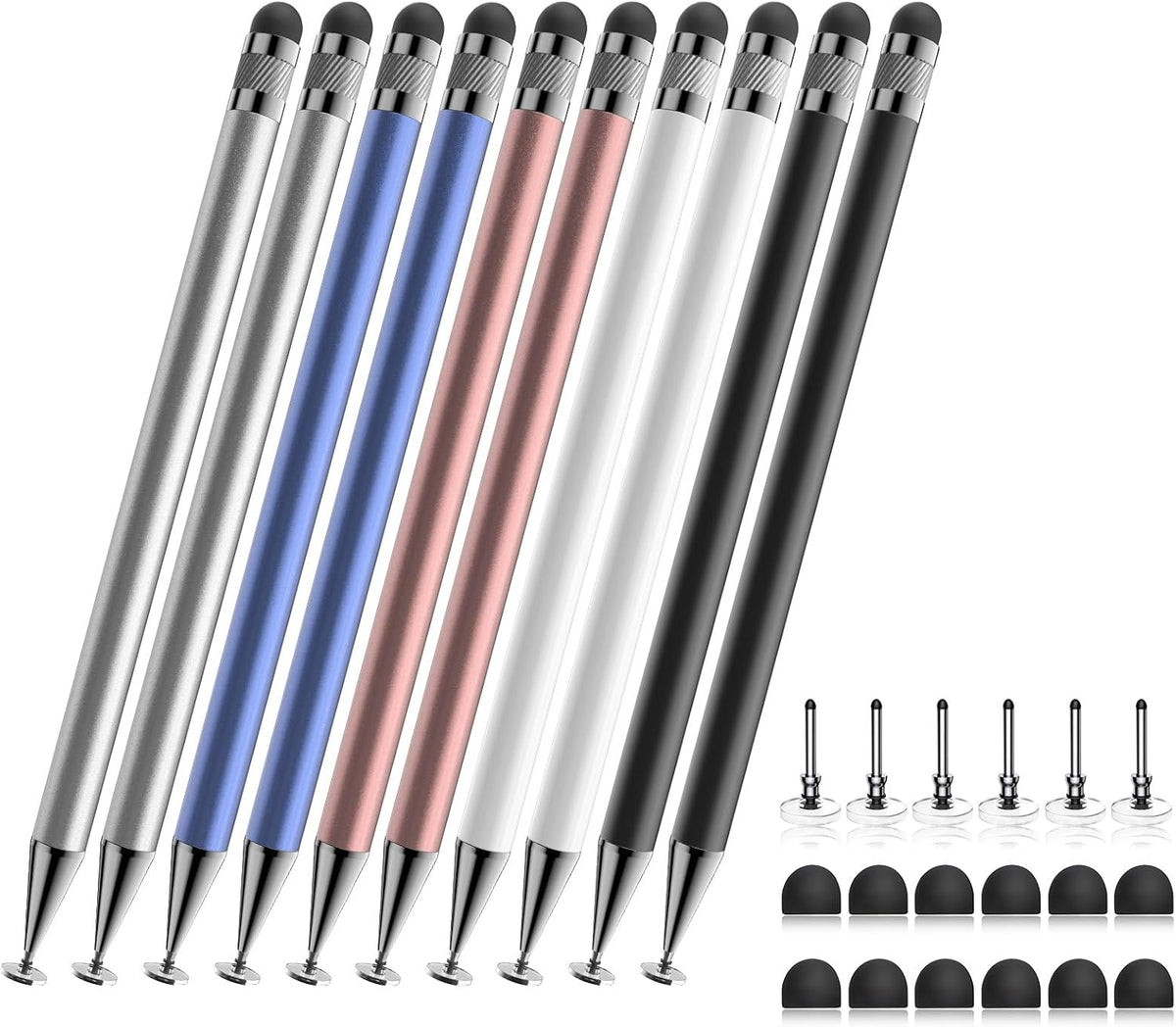 Stylus (10 Pcs),2-in-1 Stylus Pen for Touch Screen,High Precision and Sensitivity,Suitable for iPhone/ipad/Android Tablets,Compatible with All Touch Screens (Silver/Blue/Rose Gold/White/Black)