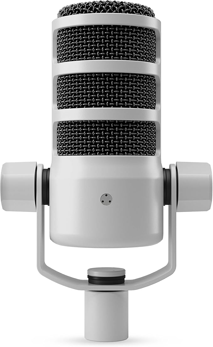 Rode PodMic USB White Dynamic Broadcast Microphone with Rode SC27 Black USB-C to USB-C Cable and StreamEye Adjustable Boom Arm