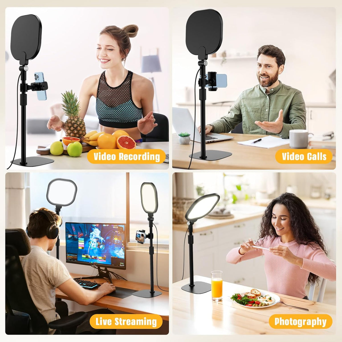 Desk Ring Light with Stand and Phone Holder, 3000K-6500K Dimmable Computer Ringlight for Laptop, Video Conference Light for Zoom Meeting, Video Calls, Webcam, Desktop Light for Video Recording