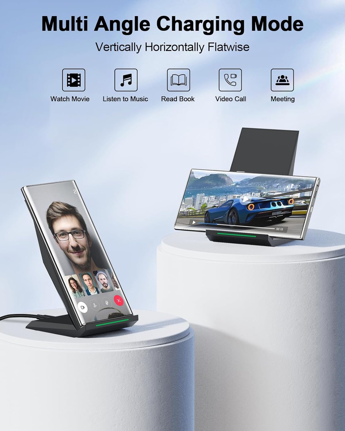 Fast Wireless Charger, [2 Pack] NANAMI Qi Certified Wireless Charging Stand Compatible iPhone 16/16 Pro/16 Pro Max/15/14/13/12/11 Pro, Phone Charger for Galaxy S25/S24/S23/S22/S21 and Qi-Enabled Phone