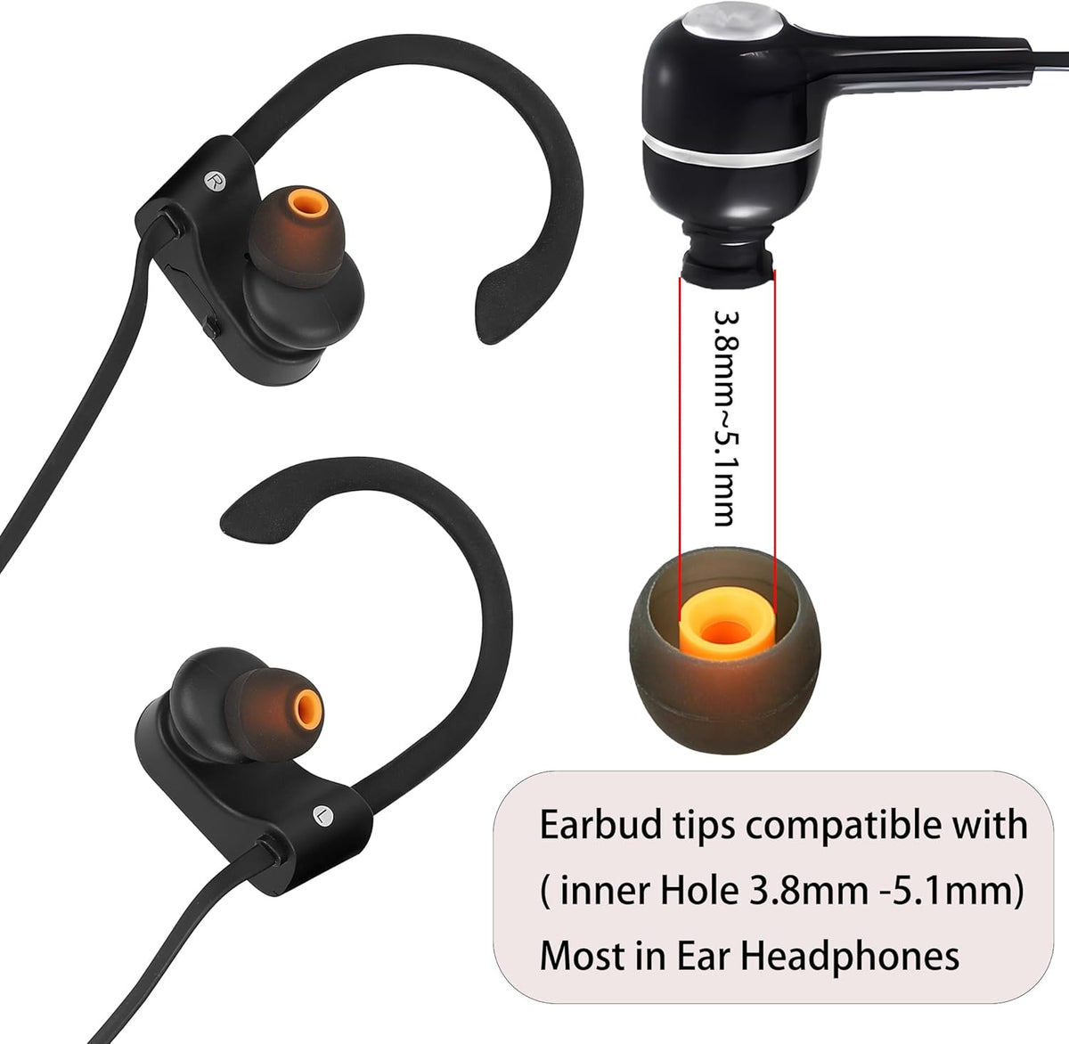 Silicone Replacement Earbud Covers Fit Most in-Ear Earbuds(Inner Hole 3.8mm -5.1mm) Headphone Ear Tips 9 Pairs S M L