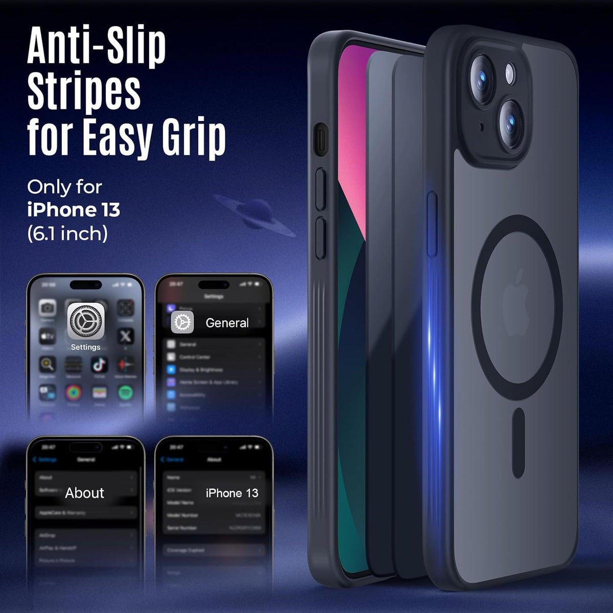 Designed for iPhone 13 Case, Compatible with MagSafe, with Privacy Screen Protectors X2, [Camera Protection] [15FT Military Drop Protection] Shockproof Phone Case, 6.1", Black
