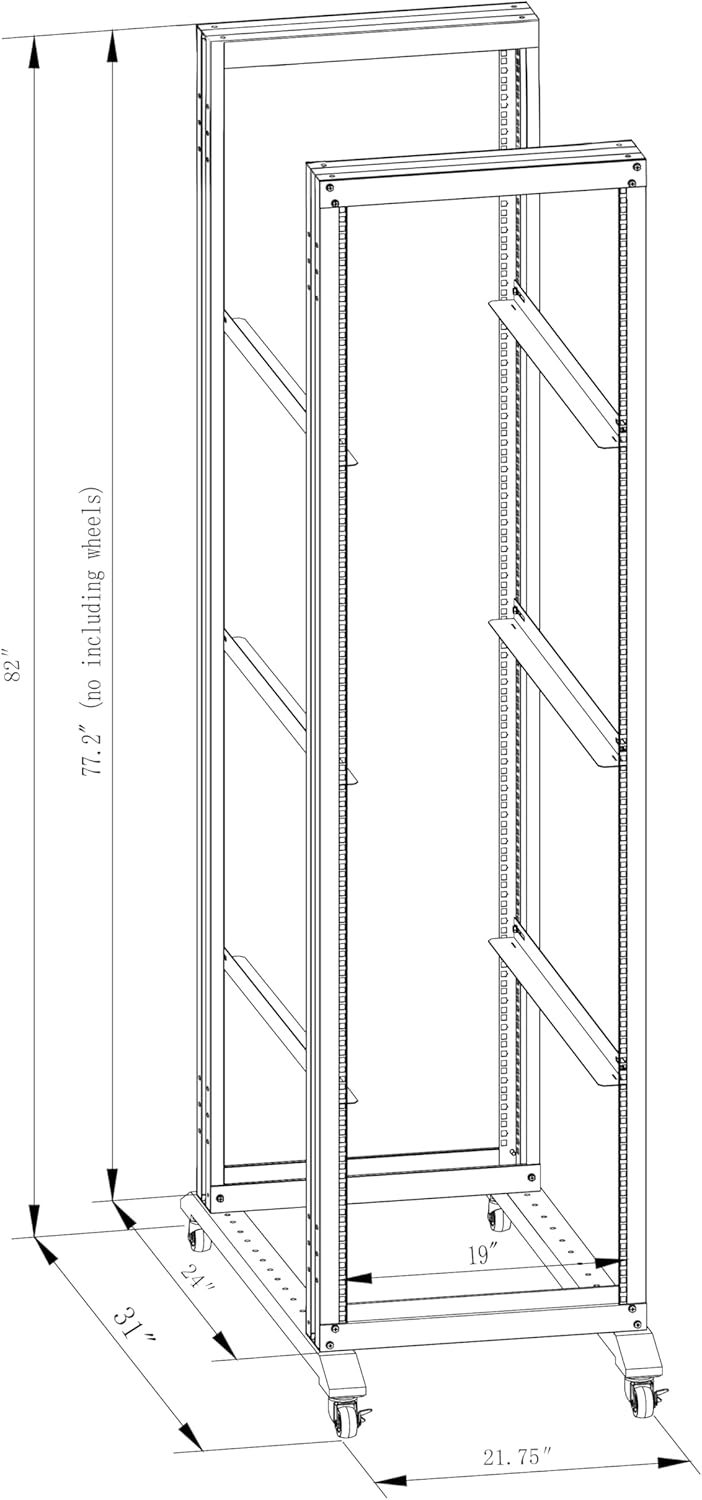 42U Server Rack/4-Post 19in Network Rack/Open Frame Rack with Wheels, Heavy-Duty Frame Cabinet/Adjustable Depth 24-22in GLOBALRACK，(4POST-800-42U)
