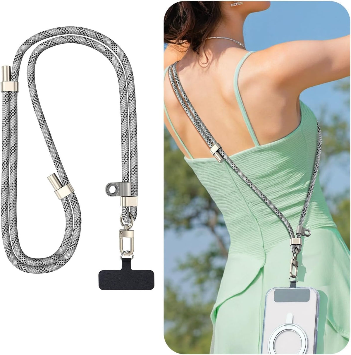 Phone Crossbody Lanyard with 2 Phone Tabs, Adjustable Anti-Theft Phone Lanyard for Most Phones, Durable Metal Buckle