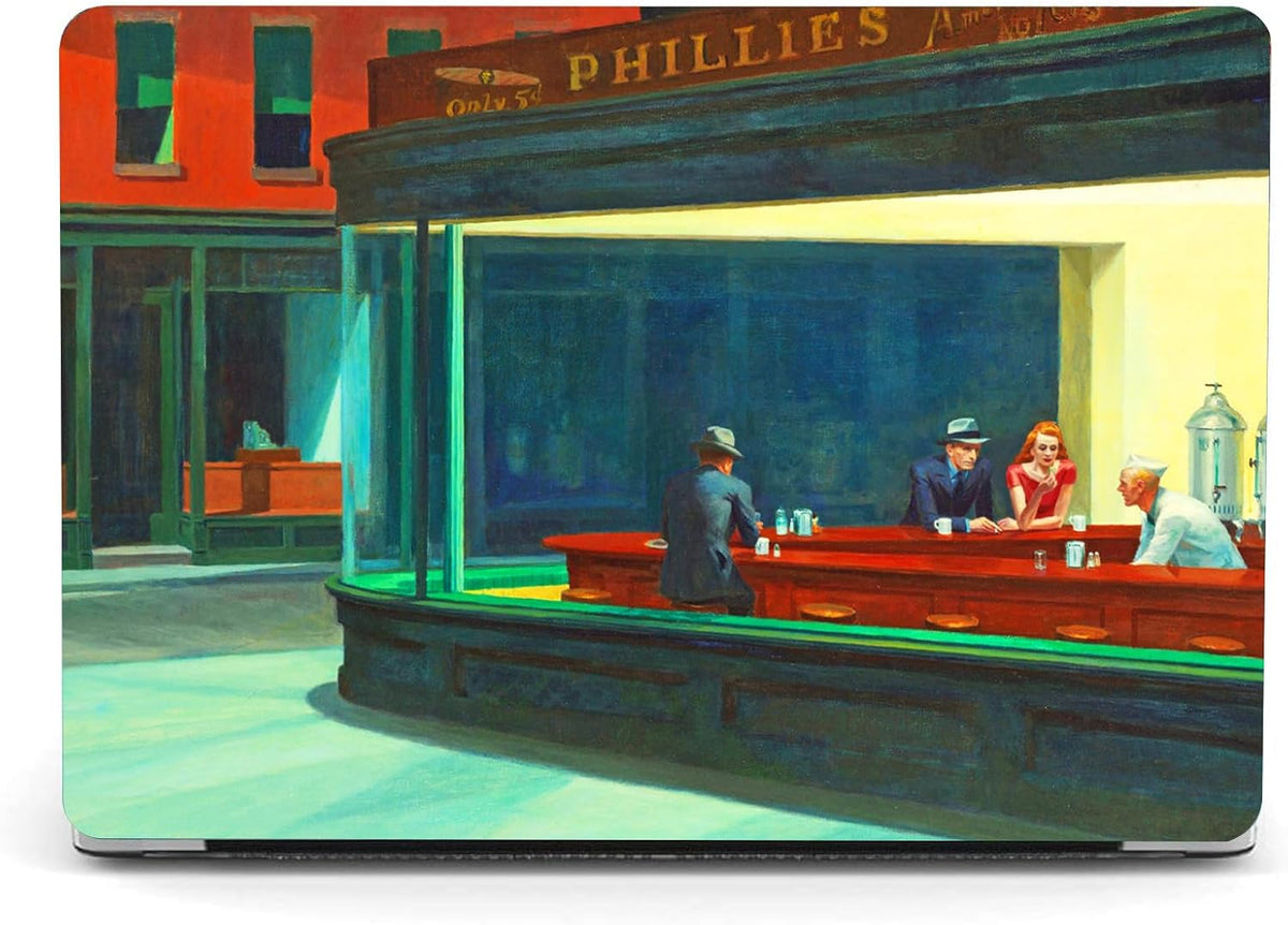 Berkin Arts Compatible with MacBook Air 13 inch Cover, 2022-2018 Release A1932 with Touch ID with Keyboard Cover & Screen Protector American Scene Painting (Nighthawks by Hopper)