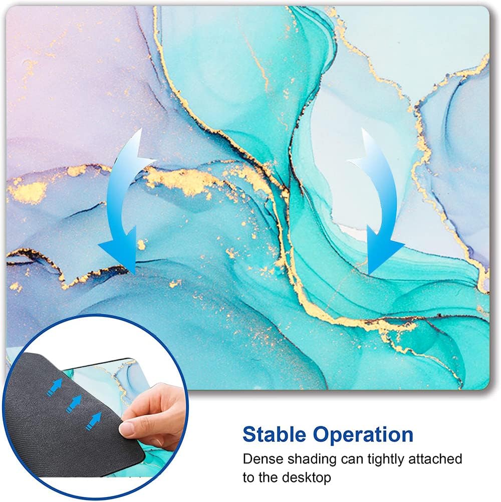 Mouse Pad, Cyan Blue Marble Mouse Pad, Washable Square Cloth Mousepad for Office Laptop, Non-Slip Rubber Base for Wireless Mouse for Computer Desk