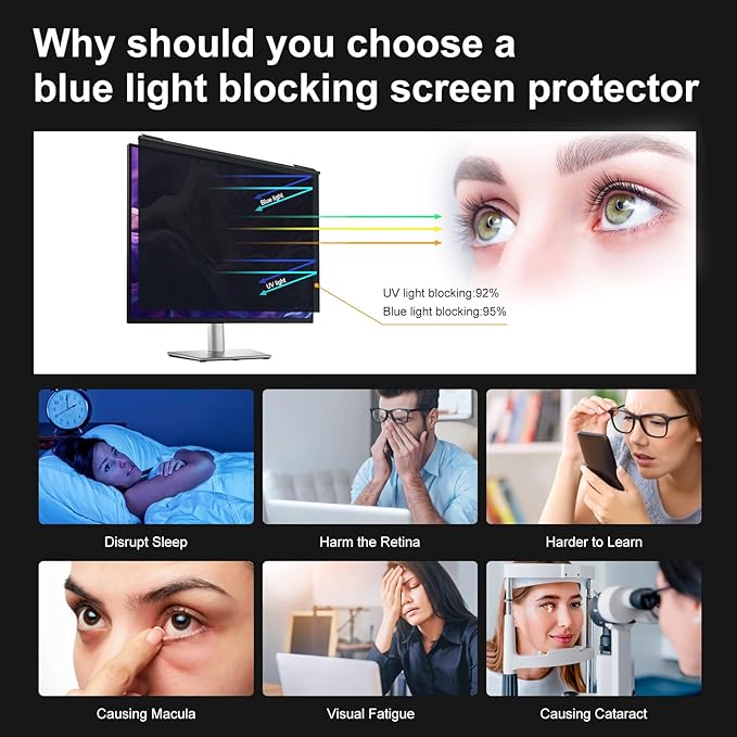 Hoktods Magnetic Hanging Computer Privacy Screen Filter for 20 Inch, Removable Aluminum Alloy Privacy Shield for 16:9 Widescreen Monitor, Eye Protection Blue Light Filter