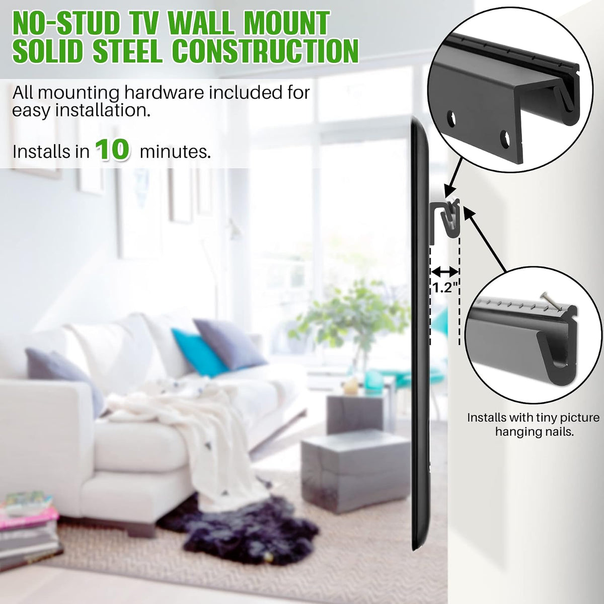 AENTGIU 12-55 inch Studeless TV Wall Mount, No Stud Drywall Wall TV Bracket Hanger for Flat Screen TVs, No Drill TV