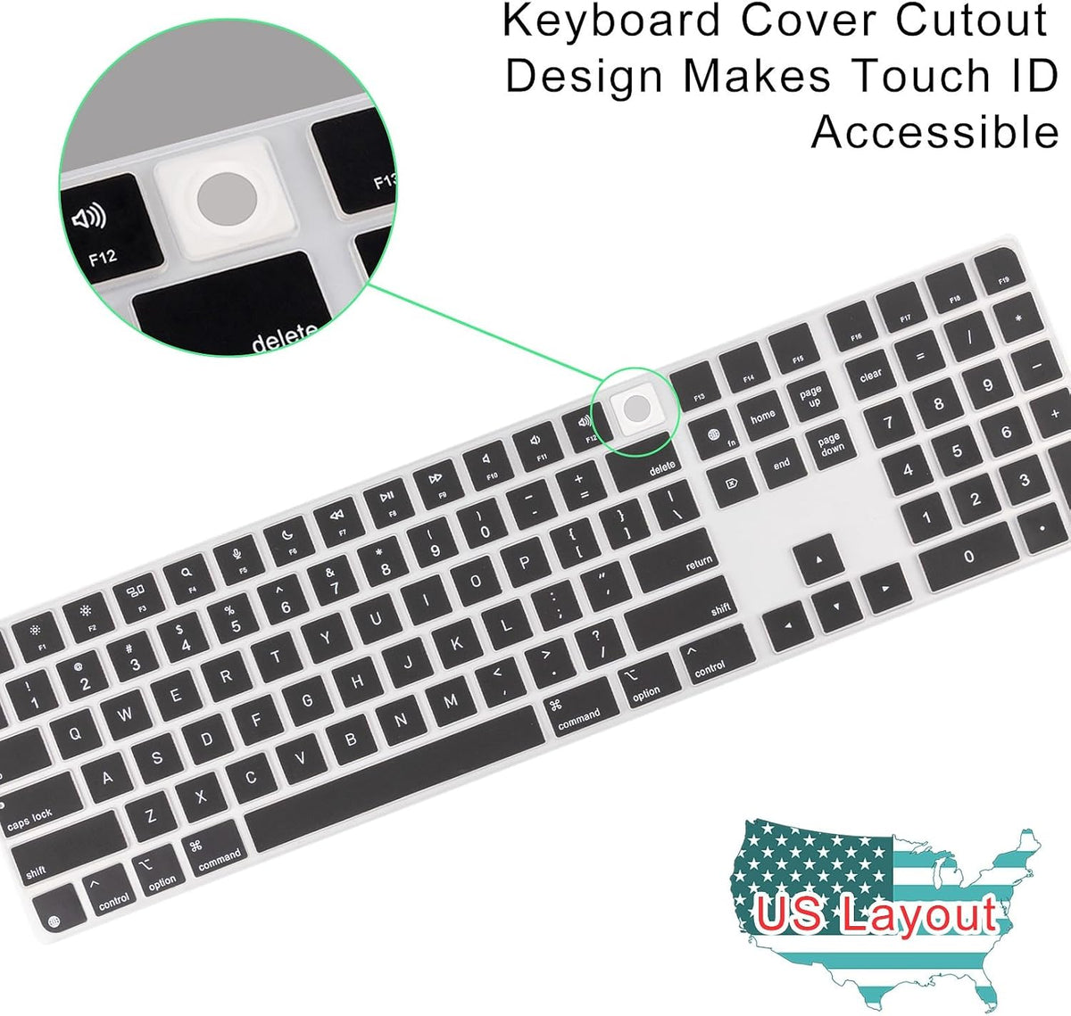 Allinside Black Keyboard Cover for 2024 Mac Magic Keyboard with Touch ID and Numeric Keypad A3119 US Layout