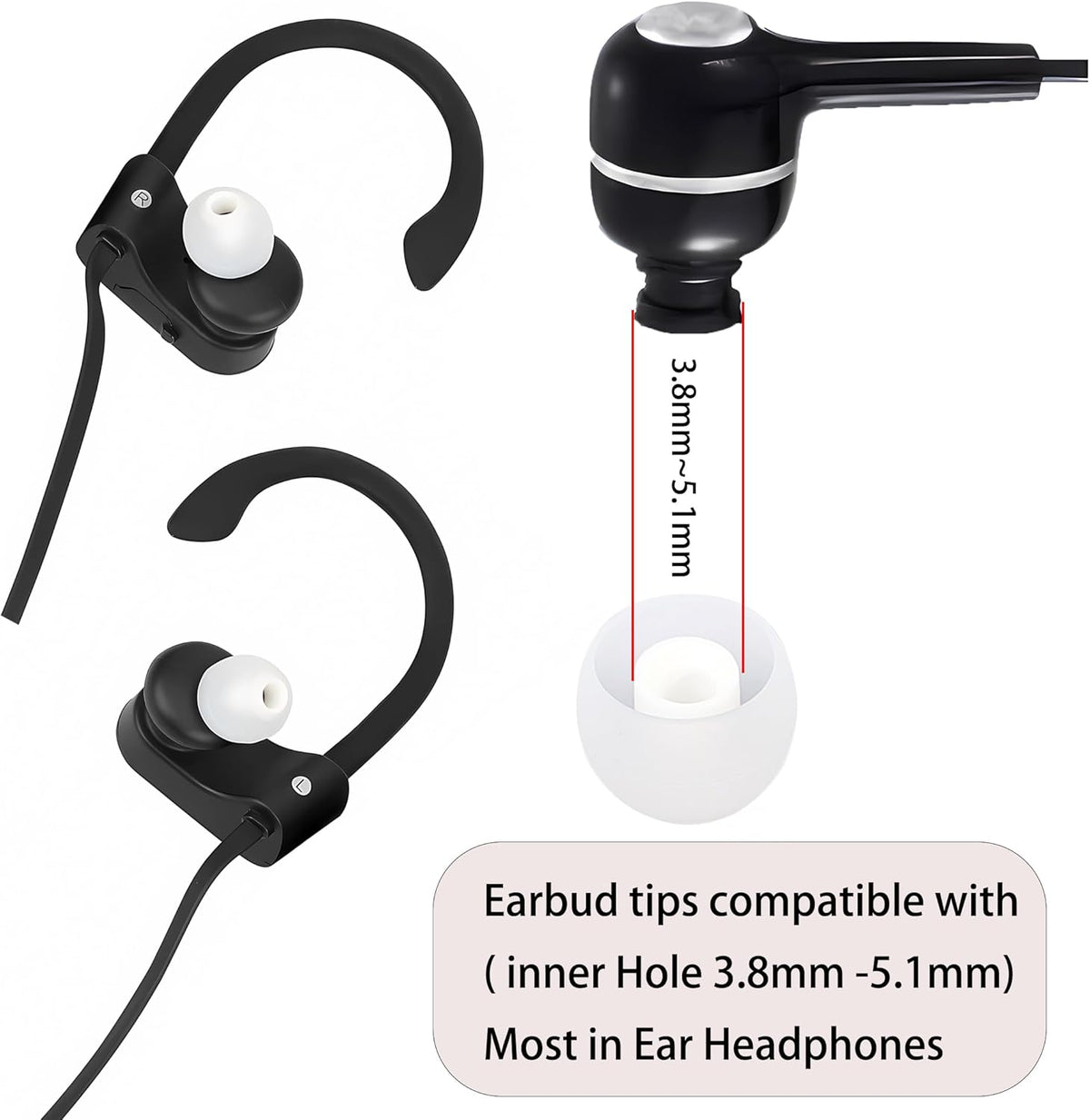 Silicone Replacement Earbud Tips Earbud Covers Fit Most in-Ear Earbuds(Inner Hole 3.8mm -5.1mm) Headphone Ear Tips Earbuds Rubber Tips 9 Pairs S M L