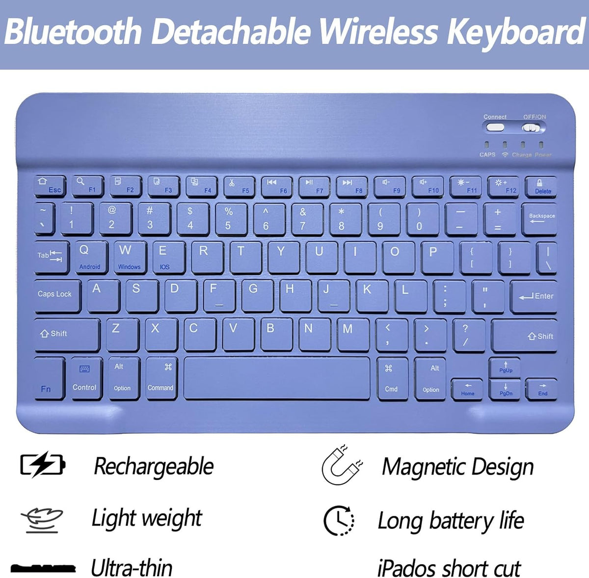 Keyboard Case for iPad 11th 10th Generation - iPad 10th Generation Case with Detachable Wireless Keyboard - Smart Folio Cover with Pencil Holder for 11-inch A16 2025 10.9-inch 2022, Purple