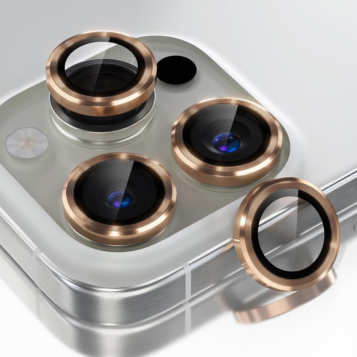 Choiche Compatible for iPhone 16 Pro/iPhone 16 Pro Max Camera Lens Protector, 9H Tempered Glass Camera Cover Screen Protector Metal Ring Decoration Accessories (Gold)