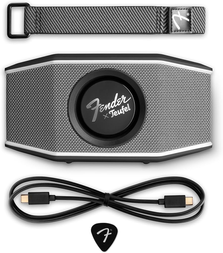 Fender x Teufel ROCKSTER GO 2 Portable Bluetooth Speaker – Powerful Sound, Rugged, Waterproof, 28 Hour Battery, Carrying Strap for Outdoors and Travel