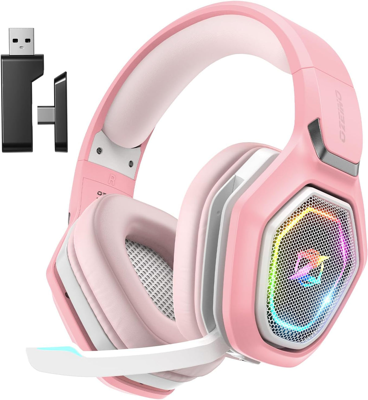 2.4GHz Gaming Headset Wireless with Flip Mic for Ps5, Ps4, PC, Gaming Headphones with USB-A & USB-C Transmitter, 40Hr Battery Bluetooth Headset for Laptop, Mobile, Mac