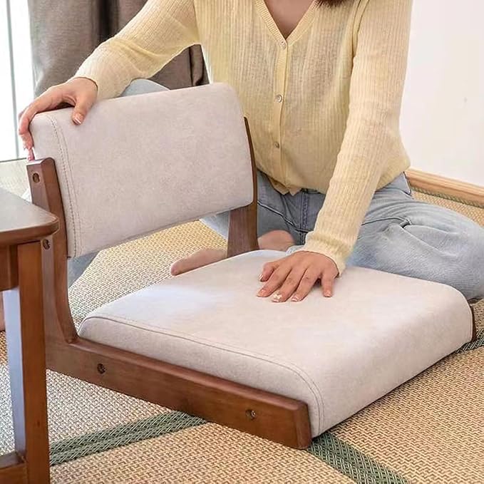 BTZHY Floor Chair Tatami Chair with Backrest Meditation Floor Chair Portable Legless Chair Wood Lazy Sofa Floor Window Balcony Living Room Chair(Smoke Grey 1)