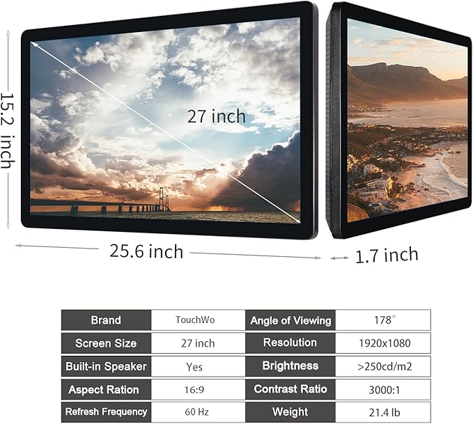 27 inch Android 12 Touchscreen Monitor Tablet 16:9 FHD 1080P WiFi &amp BT Built-in Speakers RK3588 4GB RAM &amp 64GB ROM Smart Board for Classroom Meeting &amp Game