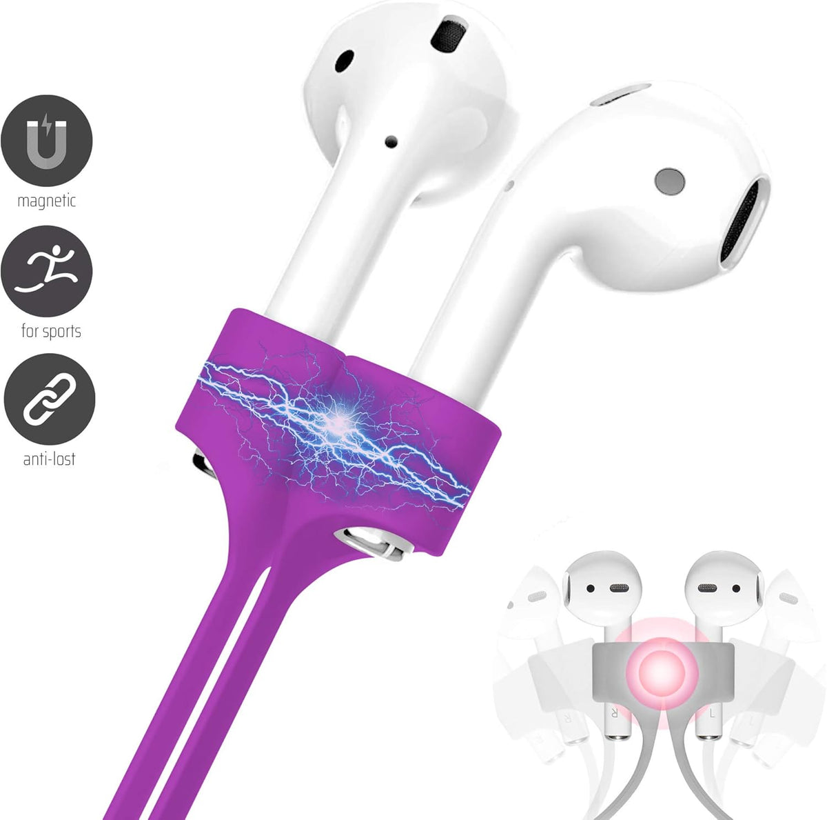 Ultra Strong Magnetic Airpod Pro Strap Anti-Lost Cord Sports Lanyard Compatible with Airpods 3rd 2nd Generation Pro 3 2 1 (Purple)