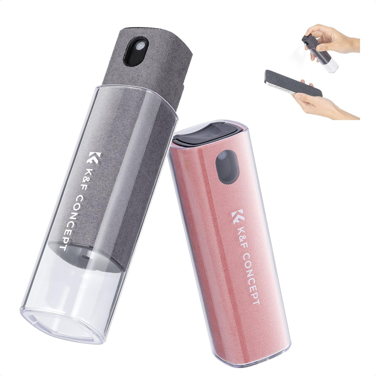 K&F Concept Touchscreen Screen Cleaner Kit 2 Pcs, for TV, Laptop, PC,Phone, Tablet and Car Screen Cleaner, Two in One Spray and Microfiber Cloth(Grey&Pink)