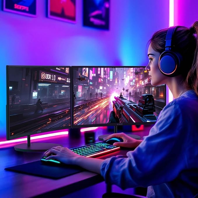Kado Dual Monitor Setup - 2-Pack 24 Curved 1920x1080 Computer Monitor 1500R 75Hz VESA Mount HDMI Office Gaming Hybrid Built-in Speakers (C24X Dual Series)